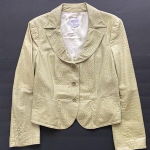 Armani Collezioni Couture Lime Light Green Leather Embossed Blazer Jacket Sz 10